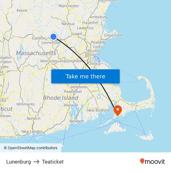 Lunenburg to Teaticket map