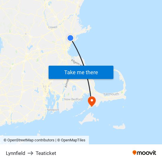 Lynnfield to Teaticket map