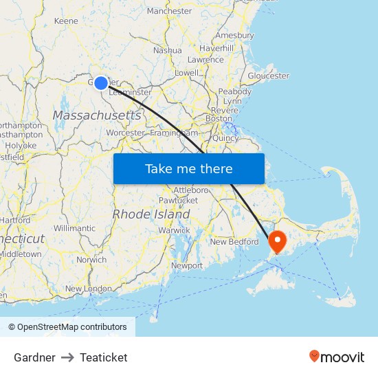 Gardner to Teaticket map