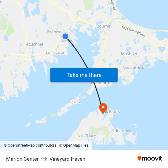 Marion Center to Vineyard Haven map