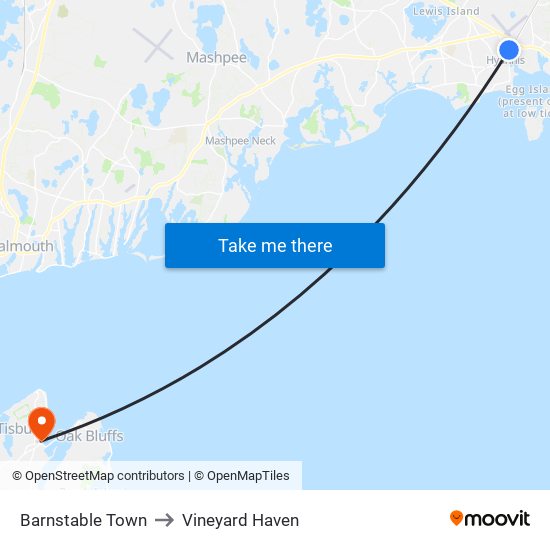 Barnstable Town to Vineyard Haven map