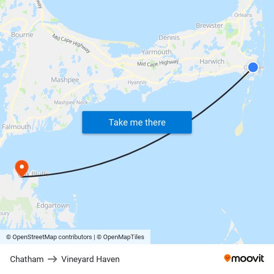 Chatham to Vineyard Haven map