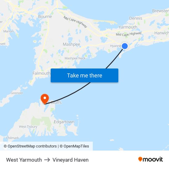 West Yarmouth to Vineyard Haven map