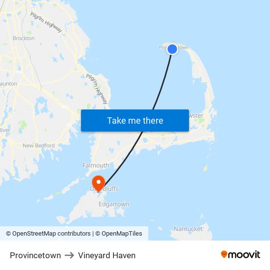 Provincetown to Vineyard Haven map