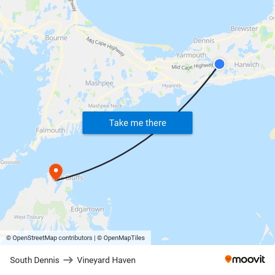 South Dennis to Vineyard Haven map