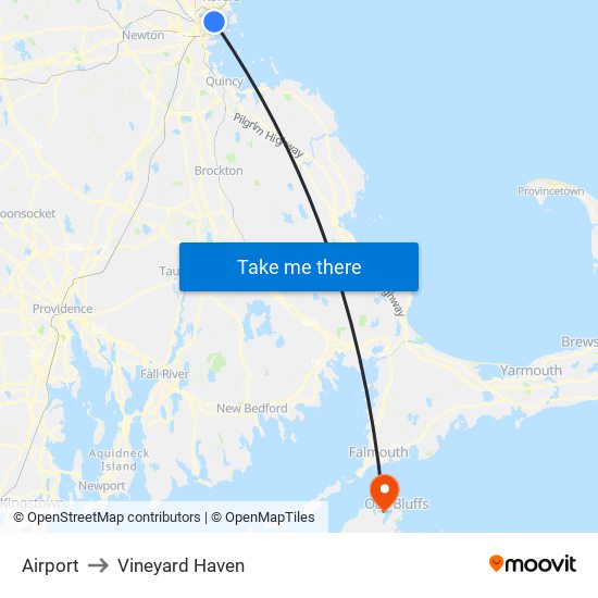 Airport to Vineyard Haven map