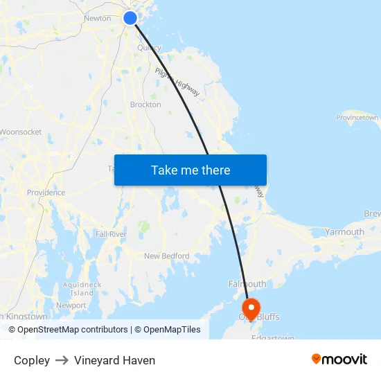 Copley to Vineyard Haven map