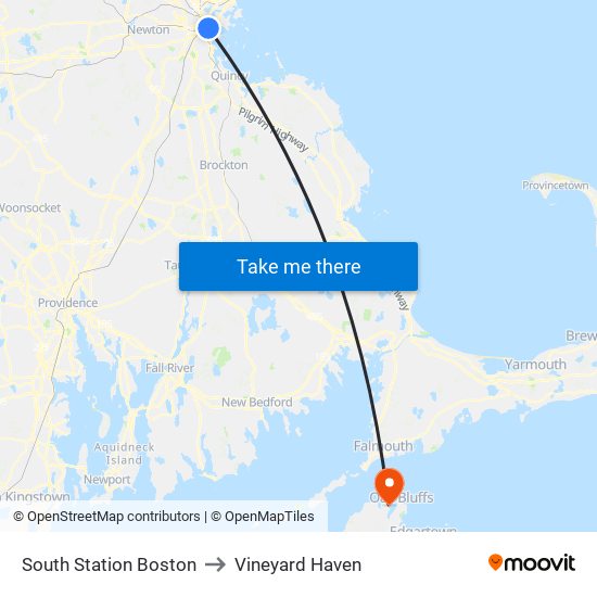 South Station Boston to Vineyard Haven map