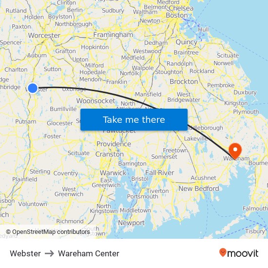 Webster to Wareham Center map