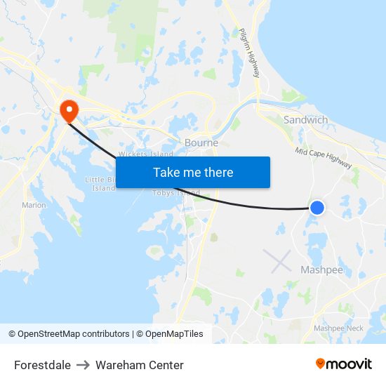 Forestdale to Wareham Center map