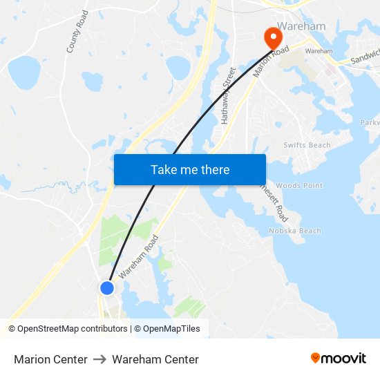 Marion Center to Wareham Center map