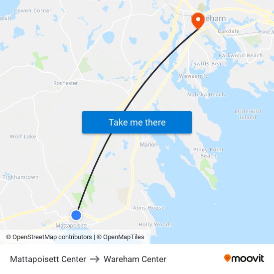 Mattapoisett Center to Wareham Center map