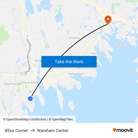 Bliss Corner to Wareham Center map