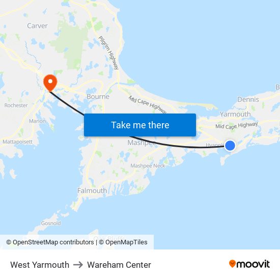 West Yarmouth to Wareham Center map