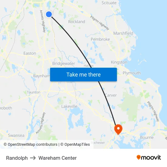 Randolph to Wareham Center map