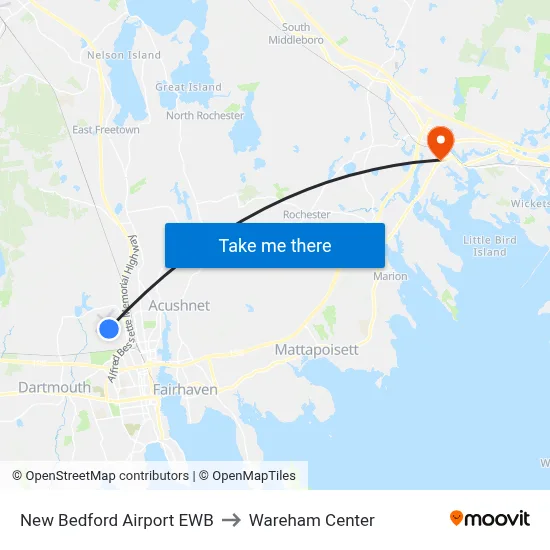 New Bedford Airport EWB to Wareham Center map
