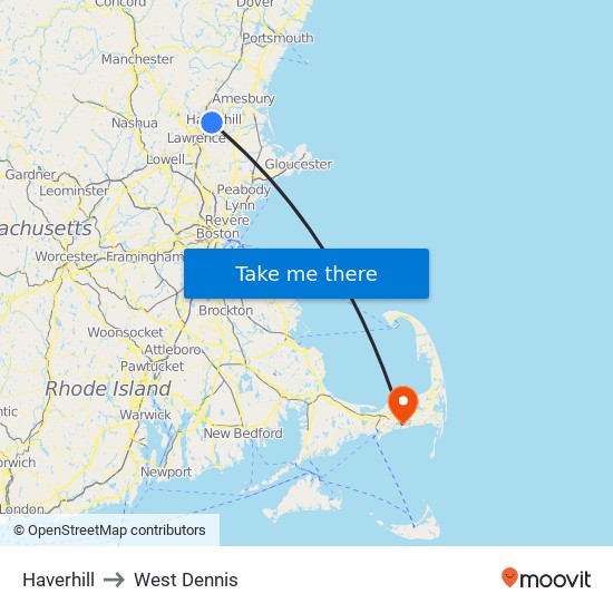 Haverhill to West Dennis map