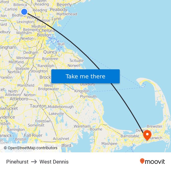 Pinehurst to West Dennis map