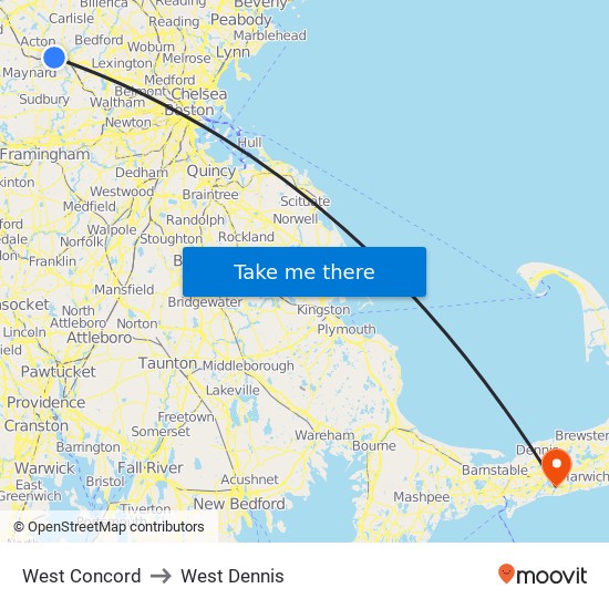 West Concord to West Dennis map