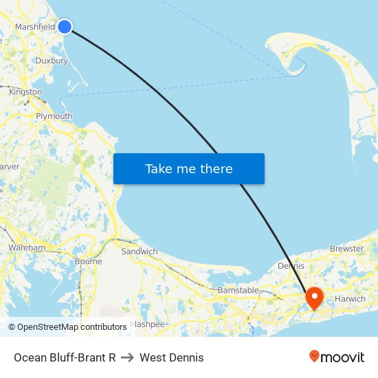 Ocean Bluff-Brant R to West Dennis map