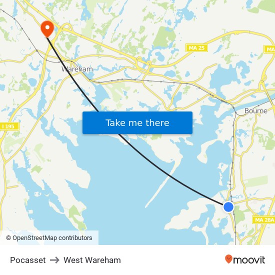 Pocasset to West Wareham map