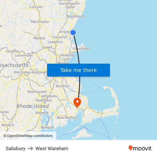 Salisbury to West Wareham map