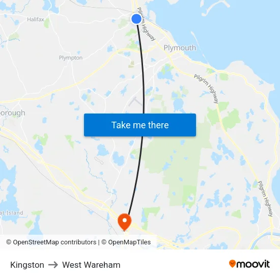 Kingston to West Wareham map
