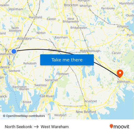 North Seekonk to West Wareham map