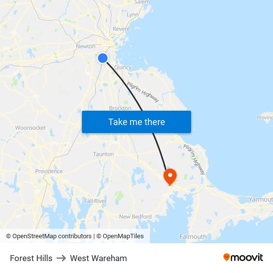 Forest Hills to West Wareham map