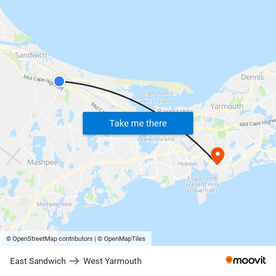 East Sandwich to West Yarmouth map
