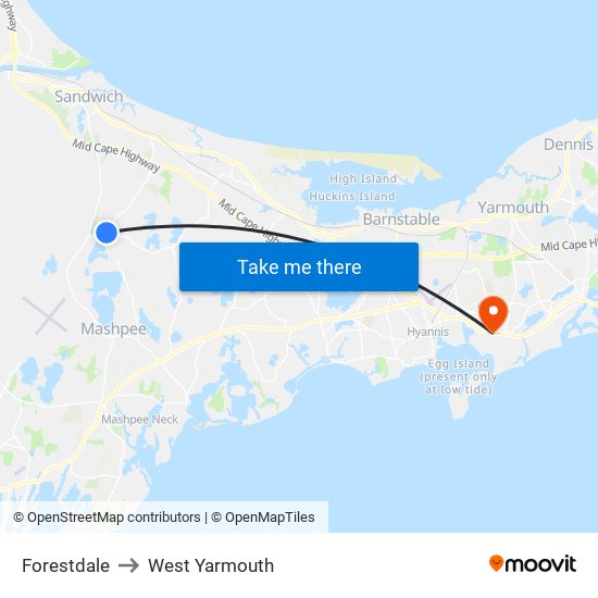Forestdale to West Yarmouth map