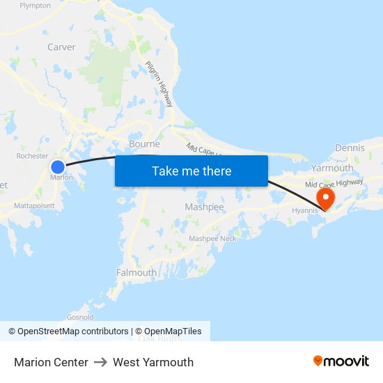 Marion Center to West Yarmouth map