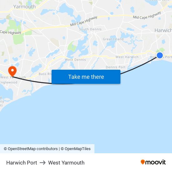 Harwich Port to West Yarmouth map