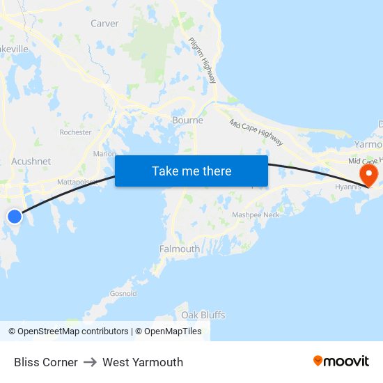 Bliss Corner to West Yarmouth map