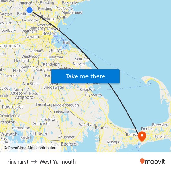 Pinehurst to West Yarmouth map