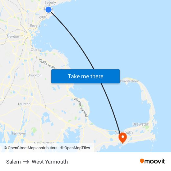 Salem to West Yarmouth map