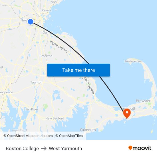 Boston College to West Yarmouth map