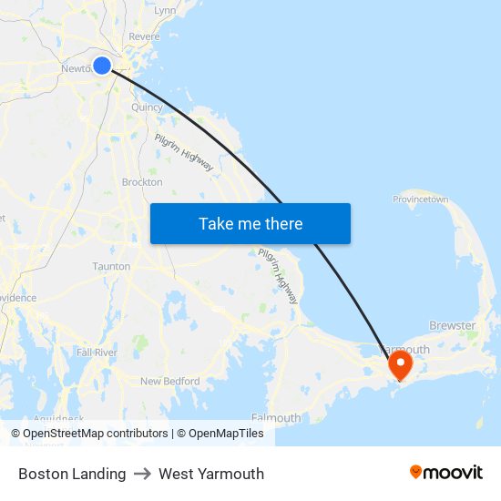 Boston Landing to West Yarmouth map