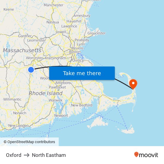 Oxford to North Eastham map