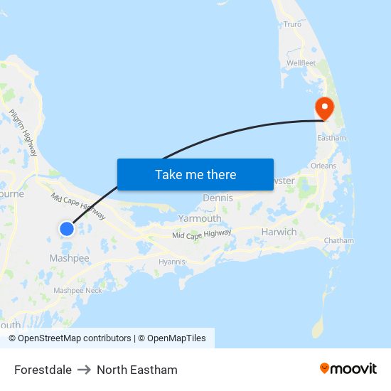 Forestdale to North Eastham map