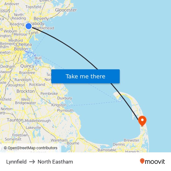 Lynnfield to North Eastham map