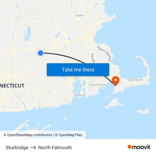 Sturbridge to North Falmouth map