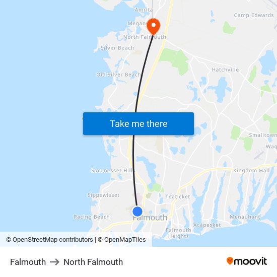 Falmouth to North Falmouth map
