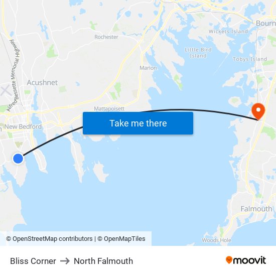 Bliss Corner to North Falmouth map