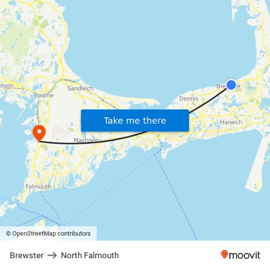 Brewster to North Falmouth map