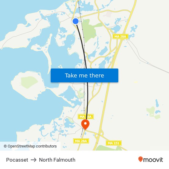 Pocasset to North Falmouth map