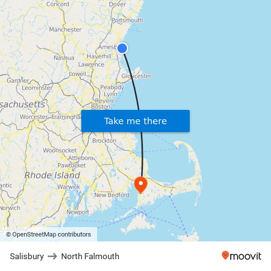 Salisbury to North Falmouth map