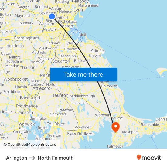 Arlington to North Falmouth map