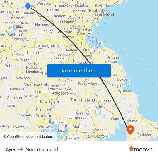 Ayer to North Falmouth map