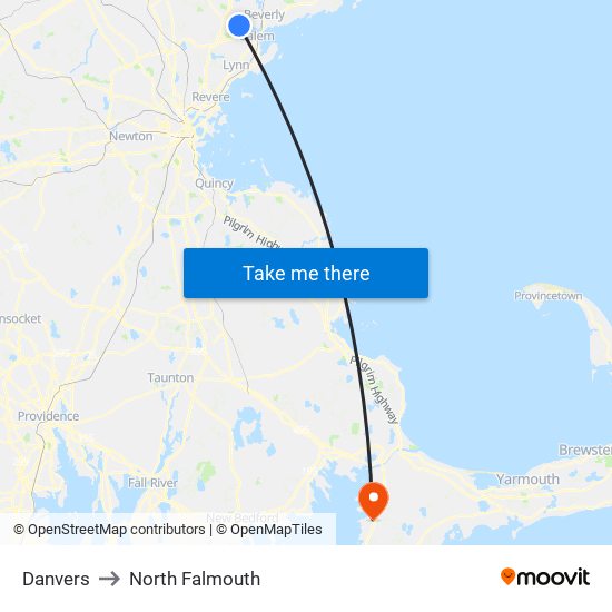 Danvers to North Falmouth map